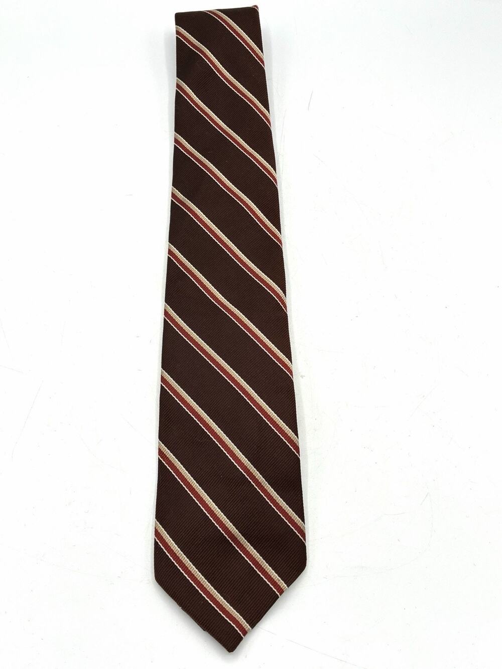 Hathaway Waterville Maine Vintage Repp Stripe Tie Brown Red Silk Blend